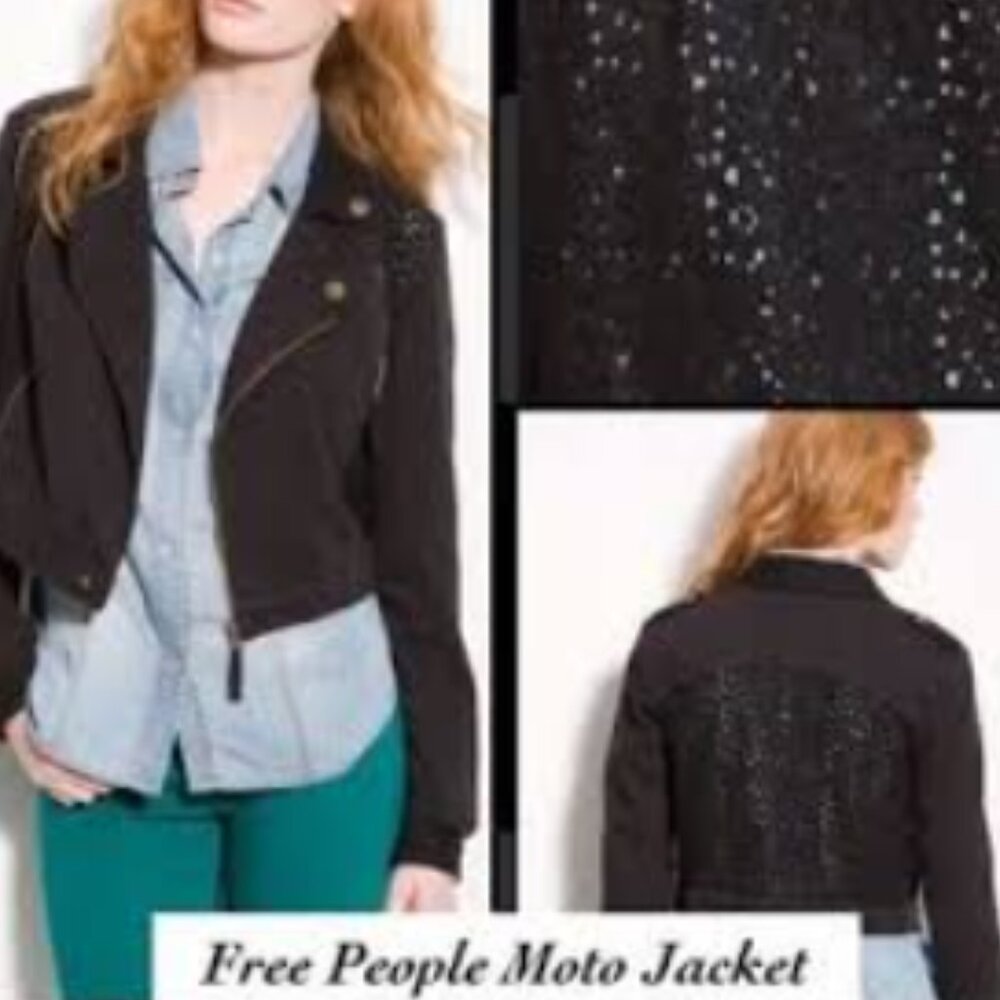 Free People - Black - Lace - Cropped Moto Jacket - Size Small